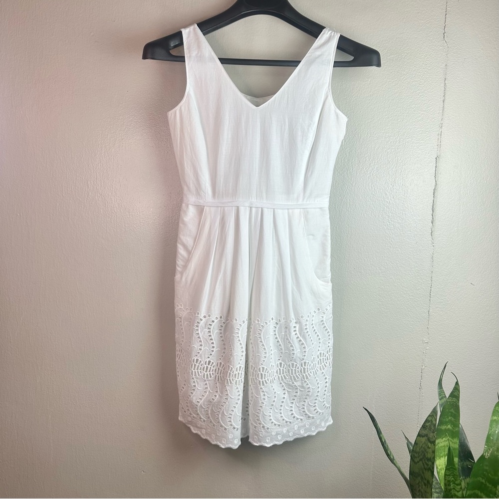 J Crew fit and flare dress with Rickrack trim in white Sz 00